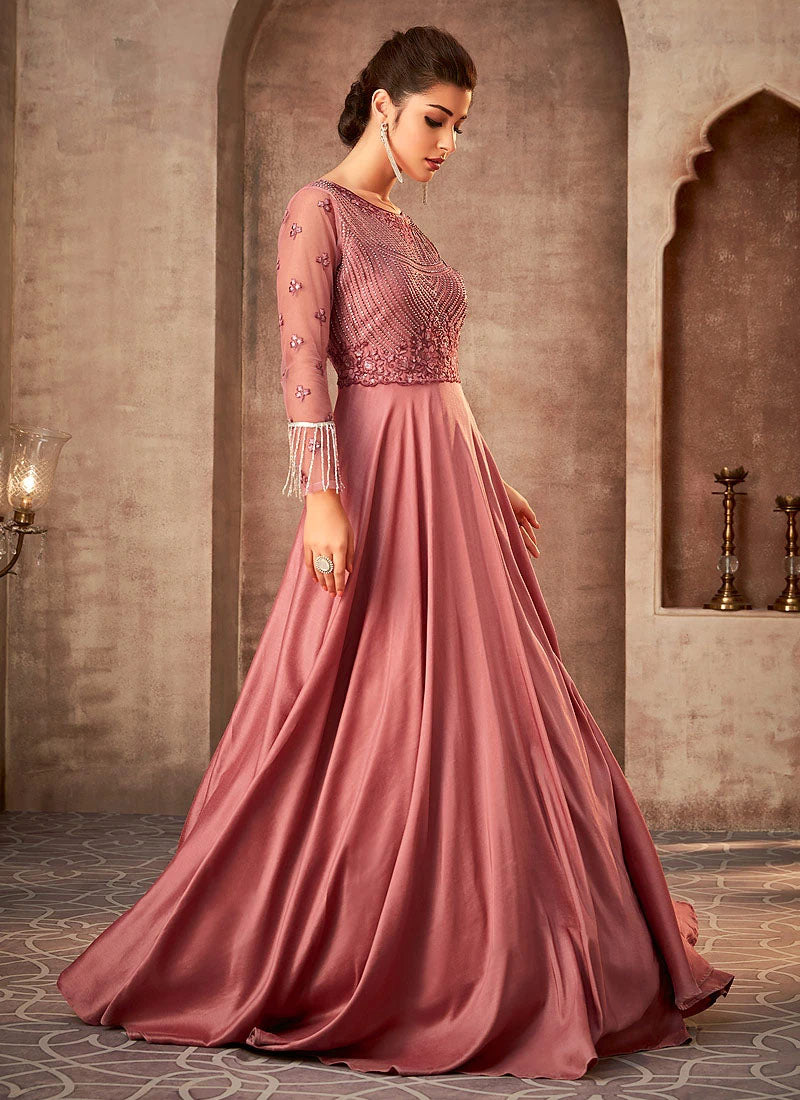silk maxi dress pakistani Silk dress green maxi style long frock Wedding | Party wear