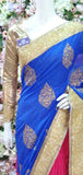 CLASSIC BLUE AND PINK EMBROIDERED INDIAN SAREE - Asian Party Wear