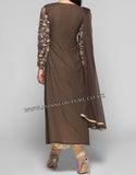 BROWN AND BEIGE A LINE SLIT JACKET STYLE CHURIDAAR SUIT - Asian Party Wear