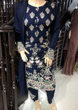 NAVY BLAZER PAKISTANI DESIGNER LINED EMBROIDERED SALWAR SUIT - Asian Party Wear