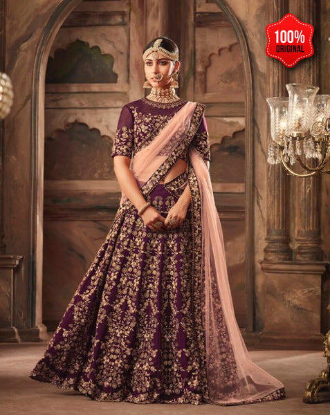 PURPLE HEAVY EMBROIDERED PUNJABI WEDDING LEHENGA - Asian Party Wear