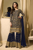 NAVY BLUE EMBELLISHED GHARARA PENT DRESS - Asian Party Wear