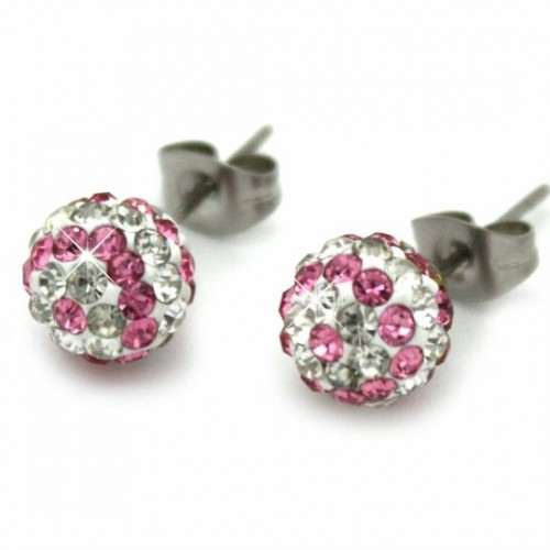 8MM PINK & CLEAR STRIPED EARRINGS - Asian Party Wear