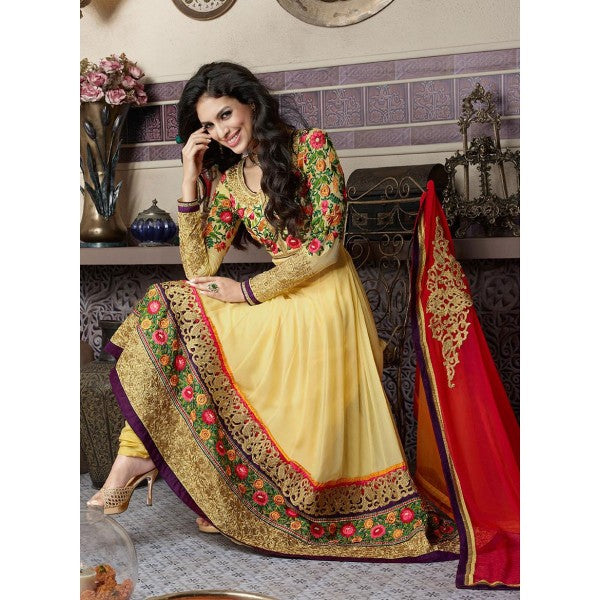 9002 MEHAK YELLOW HIT ANARKALI SUIT - Asian Party Wear