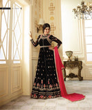 ZGS9012 BLACK GLOSSY SIMAR HEAVY EMBROIDERED AYESHA TAKAI ANARKALI STYLE GOWN - Asian Party Wear