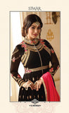 ZGS9012 BLACK GLOSSY SIMAR HEAVY EMBROIDERED AYESHA TAKAI ANARKALI STYLE GOWN - Asian Party Wear