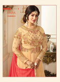 9013 PEACH GLOSSY SIMAR HEAVY EMBROIDERED AYESHA TAKAI ANARKALI STYLE GOWN - Asian Party Wear