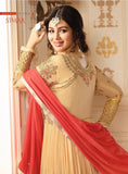 9013 PEACH GLOSSY SIMAR HEAVY EMBROIDERED AYESHA TAKAI ANARKALI STYLE GOWN - Asian Party Wear