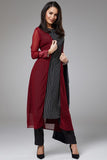 FIRED BRICK MAROON AND BLACK JACKET STYLE DESIGNER READY TO WEAR DRESS - Asian Party Wear