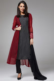 FIRED BRICK MAROON AND BLACK JACKET STYLE DESIGNER READY TO WEAR DRESS - Asian Party Wear