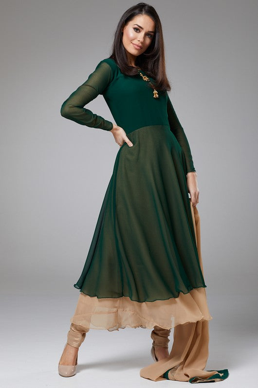 DARK GREEN DOUBLE FLARED GIRLS FROCK FOR MEHNDI/MAYOUN DARK GREEN DOUBLE FLARED GIRLS FROCK FOR MEHNDI/MAYOUN