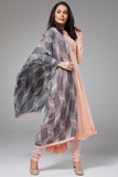 PEACH NOUGAT PAKISTANI DESIGNER A LINE SUIT WITH CONTRAST DUPATTA - Asian Party Wear