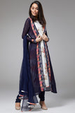 NAVY BLUE AND WHITE FLORAL INNER JACKET STYLE READYMADE DRESS - Asian Party Wear