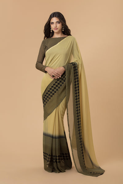 ZACS-723 LEMON COLOUR PRINTED GEORGETTE CASUAL SAREE - Asian Party Wear