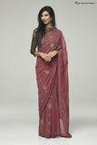 ROSE PINK DESIGNER SAREE WITH BLACK GOLD BROCADE BLOUSE - Asian Party Wear