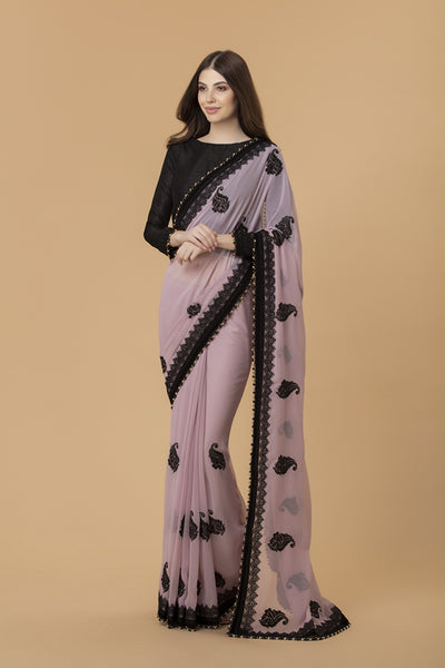 ZACS-730 MAUVE AND BLACK BLOUSE READY MADE EVENING SAREE - Asian Party Wear