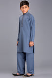 Kids Eid Outfit Coral Blue Pakistani Boys Kurta Shalwar Suit - Asian Party Wear