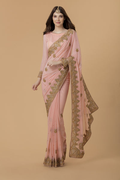 ZACS-733 PEACH INDIAN WEDDING & BRIDESMAID SAREE - Asian Party Wear