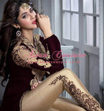 M2605 MAROON AND GOLD MASKEEN MAISHA DESIGNER SUIT - Asian Party Wear