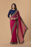 ZACS-716 RANI PINK AND NAVY BLUE BLOUSE BOLLYWOOD STYLE READY MADE SAREE - Asian Party Wear