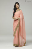 ZACS-734 PEACH PLAIN GEORGETTE READY MADE INDIAN SAREE - Asian Party Wear