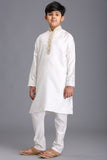 Off White Indian Designer Boys Kurta Pajama Wedding Suit - Asian Party Wear