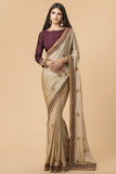 ZACS-714 BEIGE AND PLUM TRADITIONAL INDIAN STYLE SAREE - Asian Party Wear