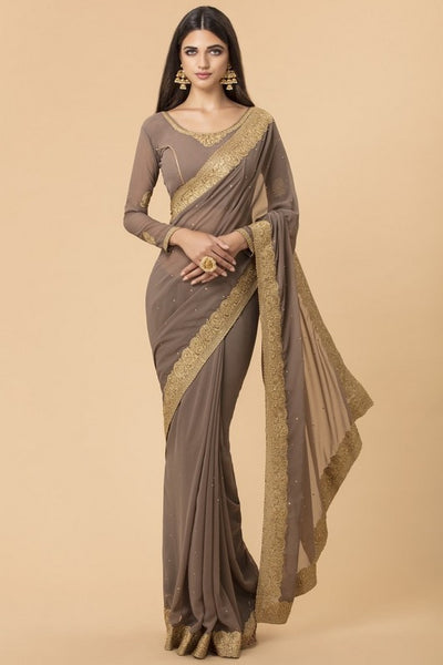 ZACS-713 MOUSE COLOUR ELEGANT PARTY WEAR INDIAN SAREE - Asian Party Wear