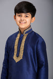 NAVY BLUE EMBROIDERED KIDS KURTA AND PAJAMA SUIT - Asian Party Wear