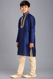 NAVY BLUE EMBROIDERED KIDS KURTA AND PAJAMA SUIT - Asian Party Wear