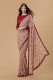 zACS-711 PEACH AND RED GEORGETTE OCCASION WEAR INDIAN SAREE - Asian Party Wear