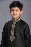 Black Embroidered Kurta Pakistani Boys Festive Suit - Asian Party Wear