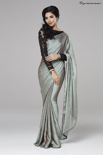 ZACS-707 GREY AND BLACK READY MADE PARTY WEAR SAREE - Asian Party Wear