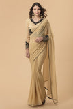 BEIGE GEORGETTE BLACK EMBROIDERED MEHNDI WEAR SAREE - Asian Party Wear