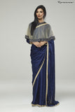 ZACS-729 NAVY BLUE CHIFFON CAPE STYLE DESIGNER SAREE - Asian Party Wear