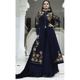 9802 BLUE GLOSSY STYLISH ANARKALI DRESS - Asian Party Wear