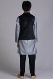 Grey and Black Children Kurta Pajama Waistcoat Suit Set - Asian Party Wear