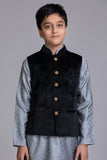 Grey and Black Children Kurta Pajama Waistcoat Suit Set - Asian Party Wear