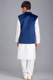 White Blue Velvet Boys Waistcoat - Asian Party Wear