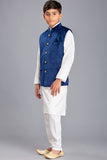 White Blue Velvet Boys Waistcoat - Asian Party Wear