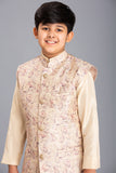 Cream and Gold Nehru Jacket, Kurta and Pajama Boys Wear Eid Suit - Asian Party Wear