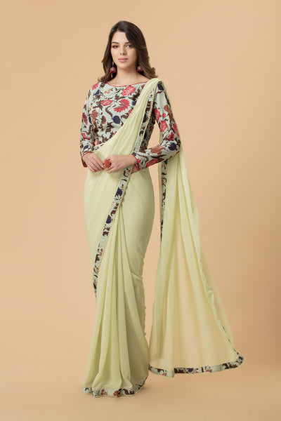 ZACS-702 MINT PRINTED DESIGNER READY MADE SAREE - Asian Party Wear