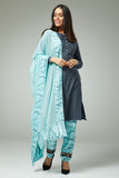 DARK GREY AND SKY BLUE FLORAL PRINTED SALWAR KAMEEZ - Asian Party Wear