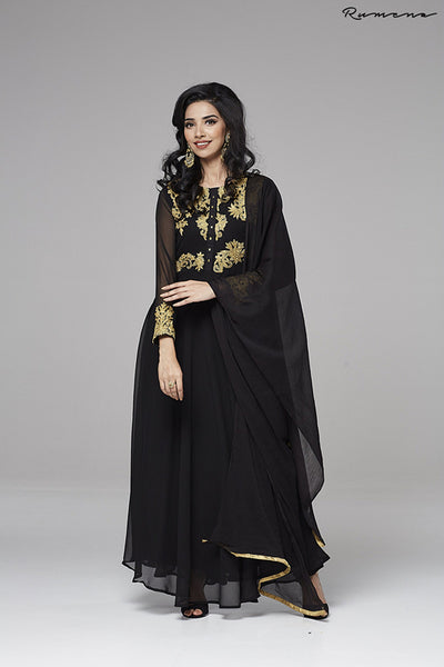 BLACK GEORGETTE EID WEDDING PARTY DESIGNER ANARKALI SUIT - Asian Party Wear