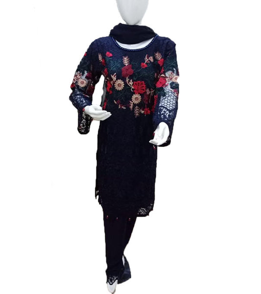 Navy Blue Organza Pakistani Designer Readymade Suit - Asian Party Wear