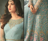 Sky Blue Indian Party Wear Asian Anarkali Wedding Bridal Gown Dress - Asian Party Wear