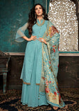 Aqua Blue Designer Lengha Suit - Asian Party Wear