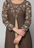 BROWN AND BEIGE A LINE SLIT JACKET STYLE CHURIDAAR SUIT - Asian Party Wear