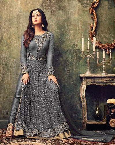 GREY INDIAN HEAVY EMBROIDERED WEDDING WEAR DRESS GREY INDIAN HEAVY EMBROIDERED WEDDING WEAR DRESS