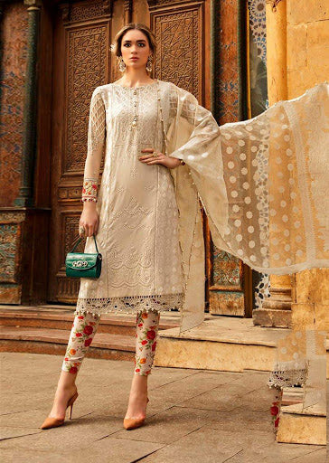 BEIGE PAKISTANI DESIGNER LAWN SUIT - Asian Party Wear